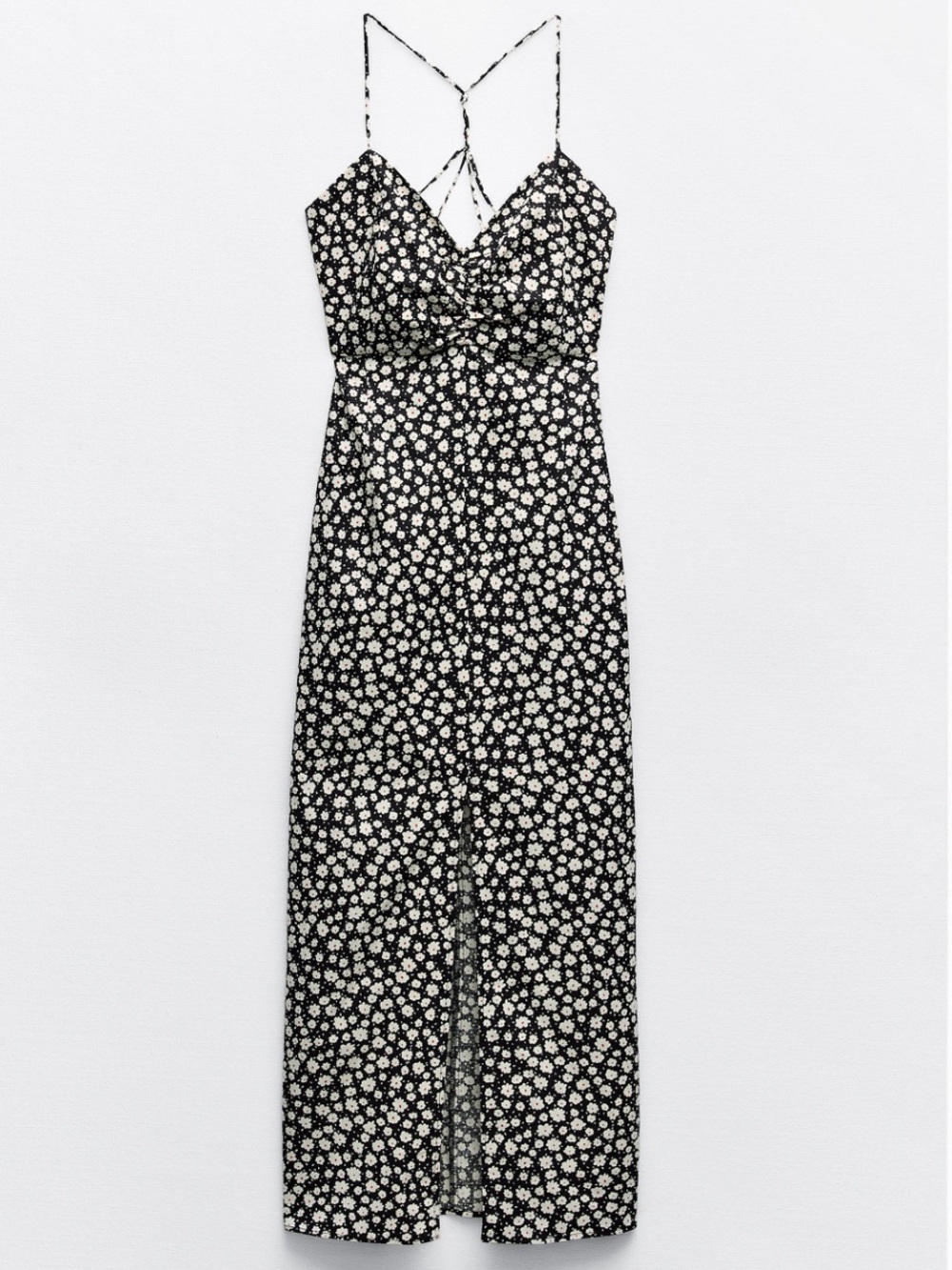 Zara Floral Spaghetti-Strap Midi Dress in Black and White Size Medium NWT - Picture 3 of 10